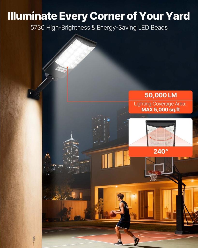 4 Pack 500W Solar Street Lights Outdoor, 50000LM, Commercial Parking Lot Lights Dusk To Dawn, LED Flood Security Lamp with Motion Sensor, IP65