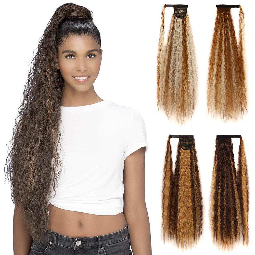 Jeedou Ponytails Extension 34inch Extra Long Bohemia Style Kinky Curly Synthetic Ponytail Hair Afro Fluffy Hairpiece Daily Use