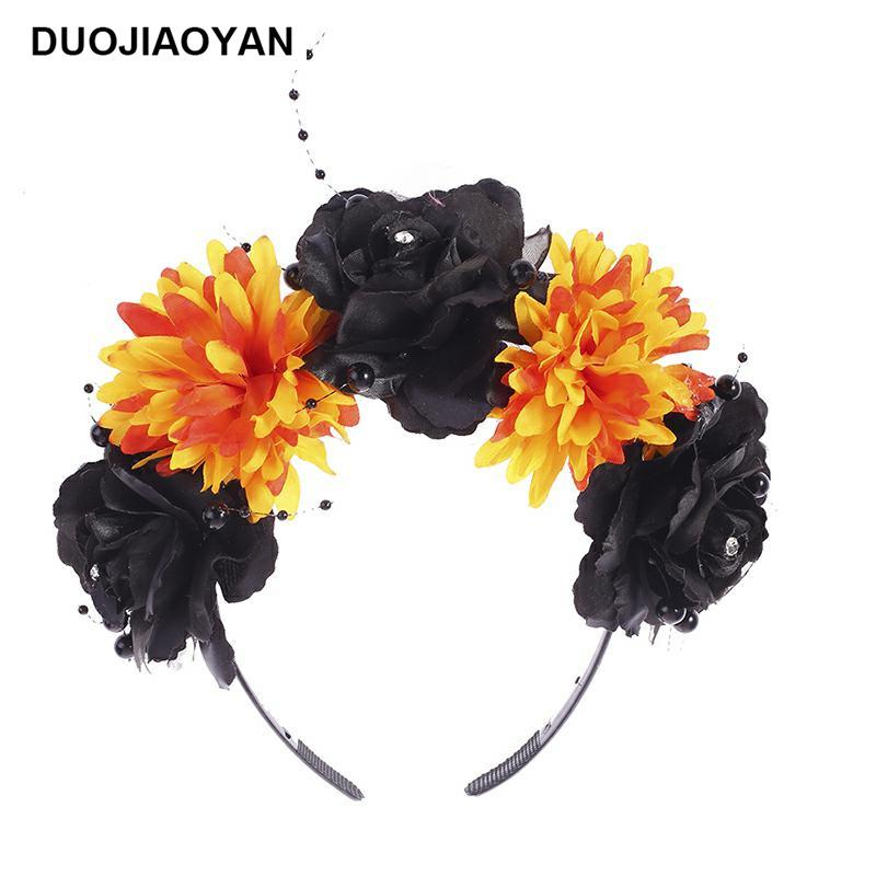 Halloween Flower Headband with Spider for Cosplay or Makeup Party
