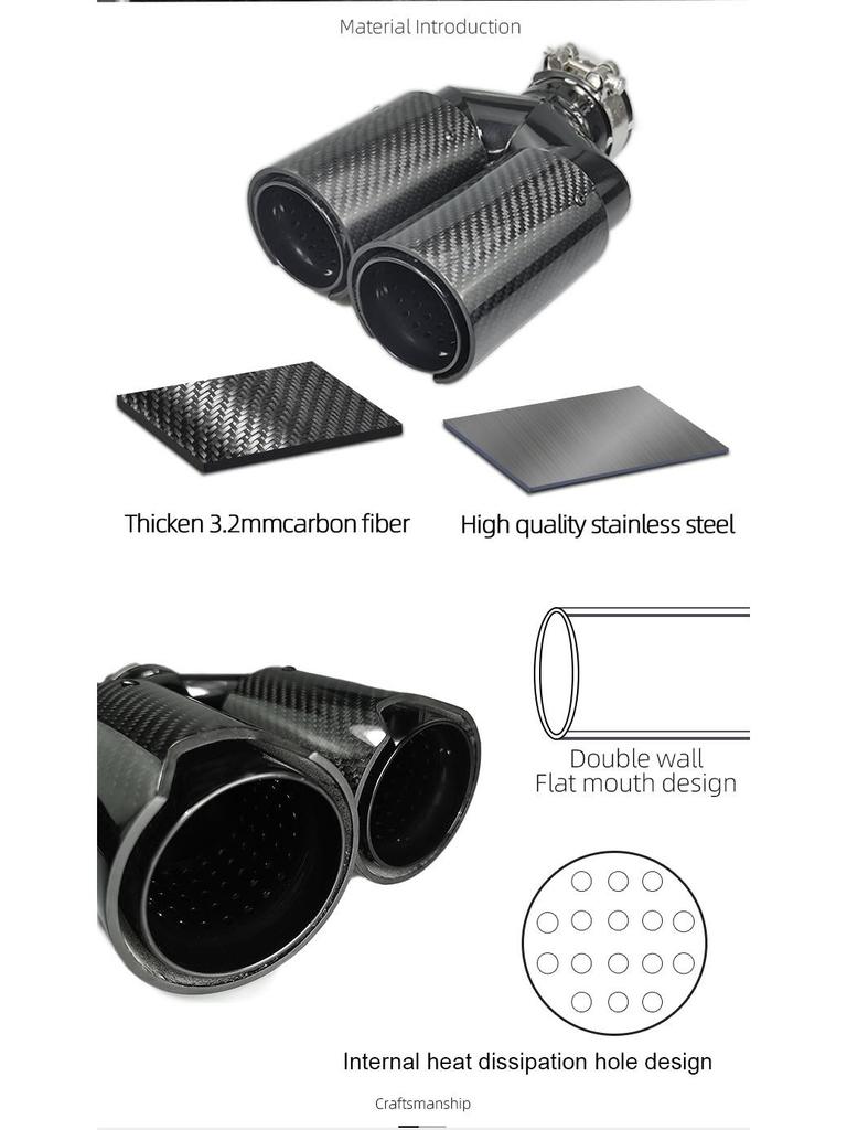 BMW Performance Exhaust Pipe - 80mm Stainless Steel Carbon Fiber Tailpipe.