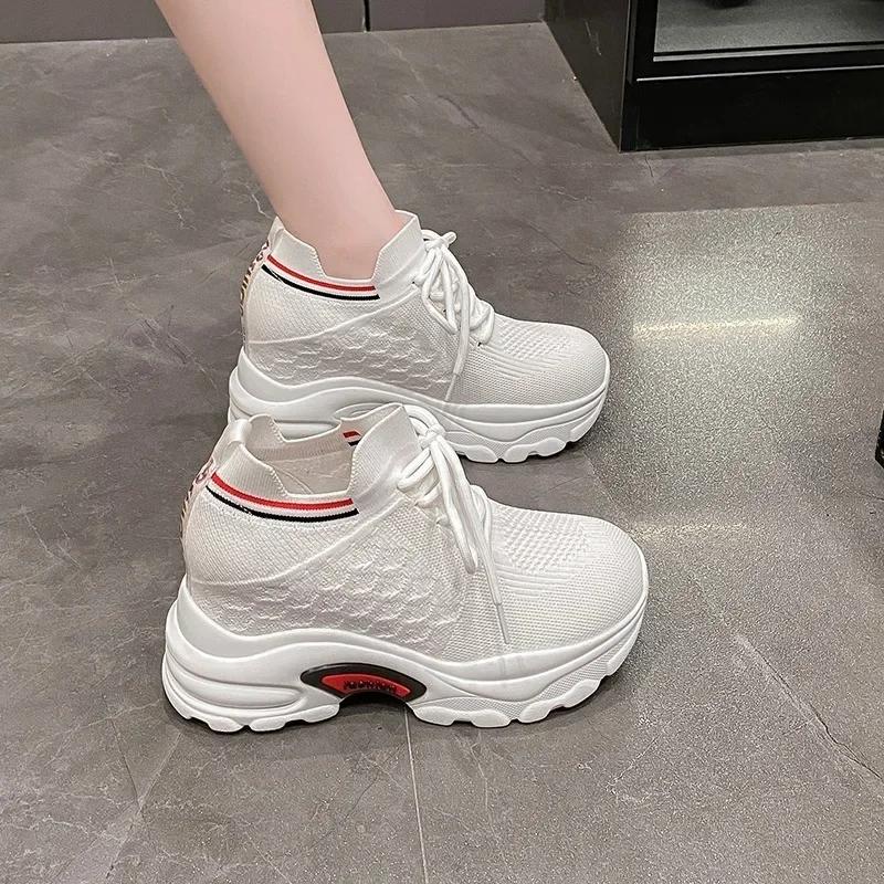 Fashion 8CM 2024 New Women Spring Shoes New Sock Sneakers Platform Wedge Heel Dad Shoes Chunky Sneakers Pumps Breathable Comfy Shoes