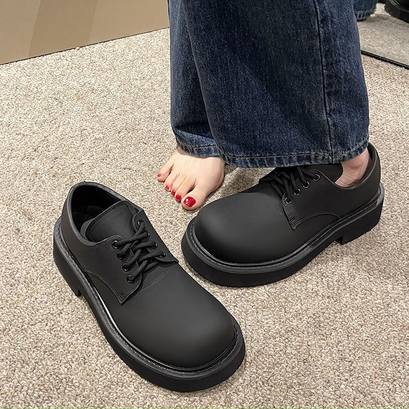 Fashion Fashion Boots Black Pu Leather Sports Platform Casual Women Big Toe Lace Raised Low Heel Shoes Infused with Street Style Loafers