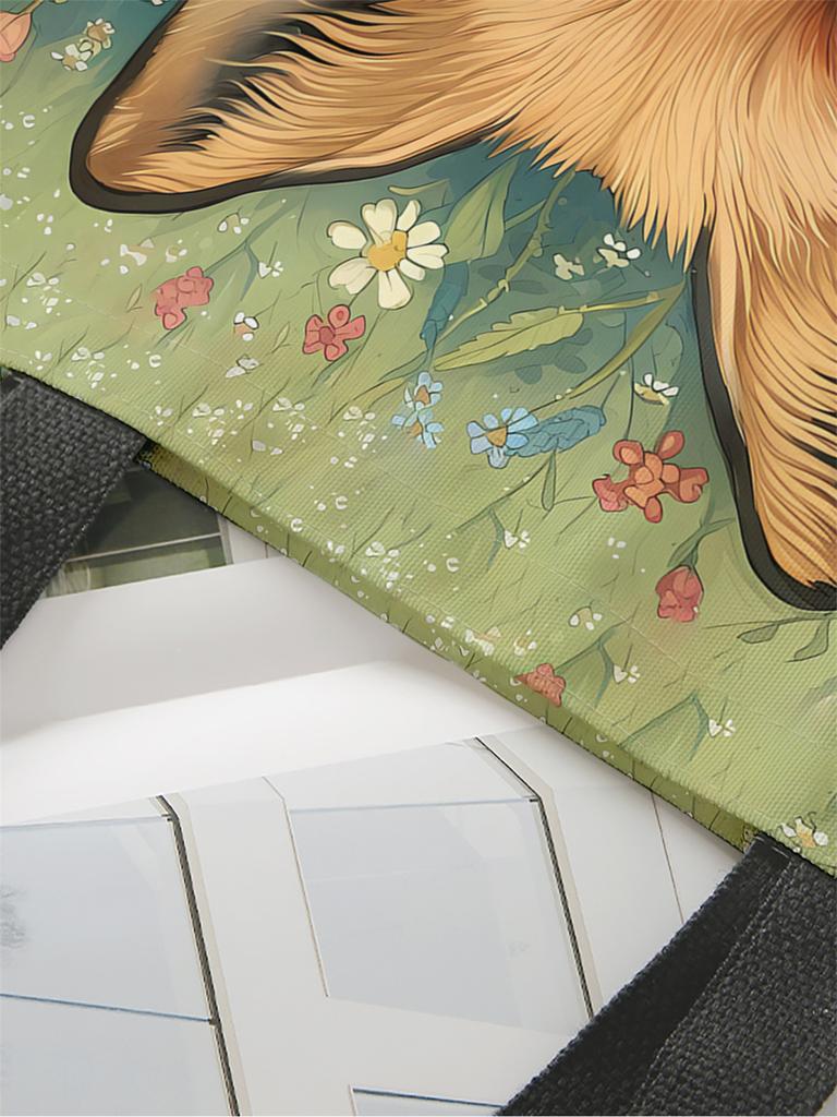 1pc,flower fox handbag, reusable fashionable handbag, multifunctional handbag, printed canvas shopping bag