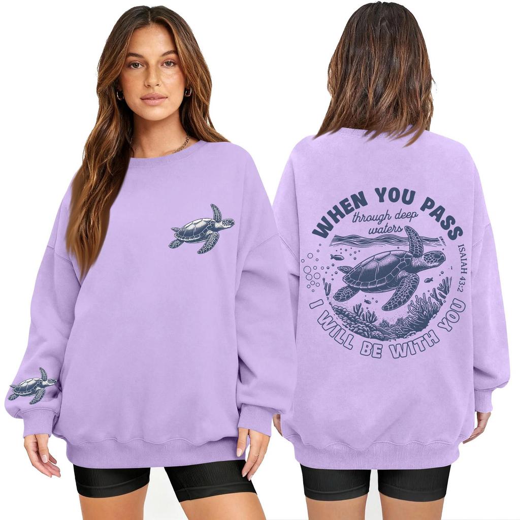 Women's Fashion Long Sleeve Print Round Neck Loose Pullover Sweater Top