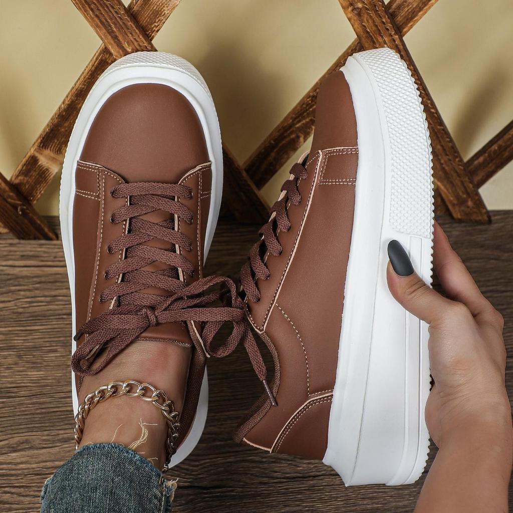 Fashion Women Platform Sneakers Thick Bottom Height‑Increase Casual Sports Shoes Men PU Leather Waterproof Walking Shoes