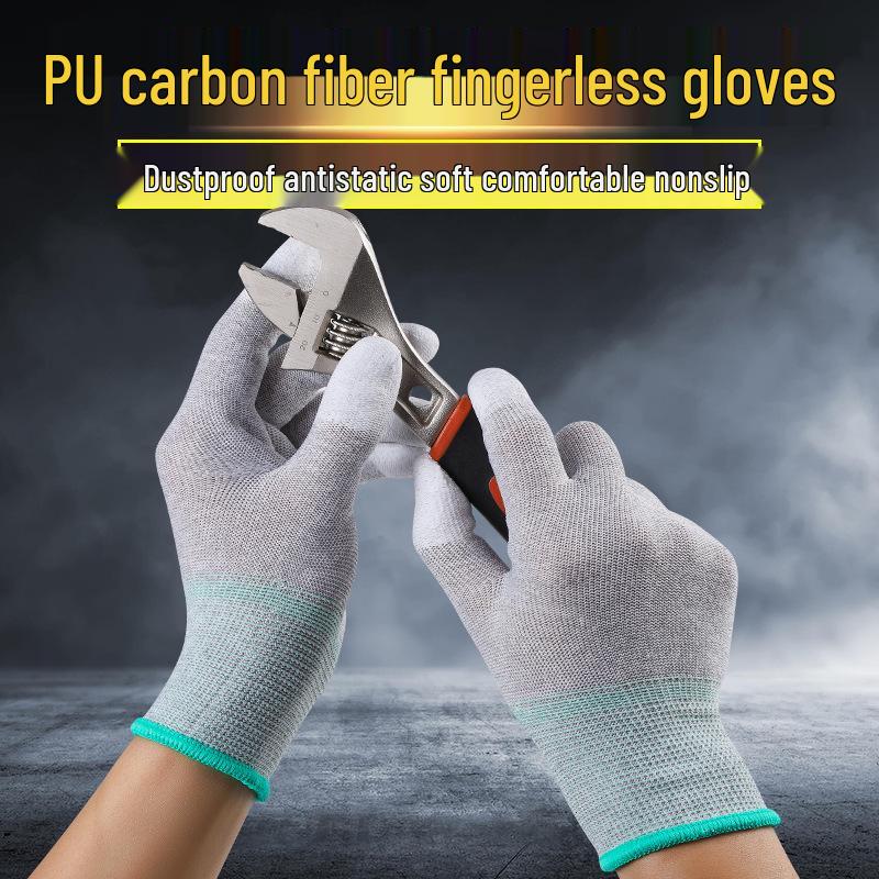 Anti-Static White Carbon Fiber Nylon PU Coated Gloves - Dust-Free, Wear-Resistant, Protective & Labor-Safe