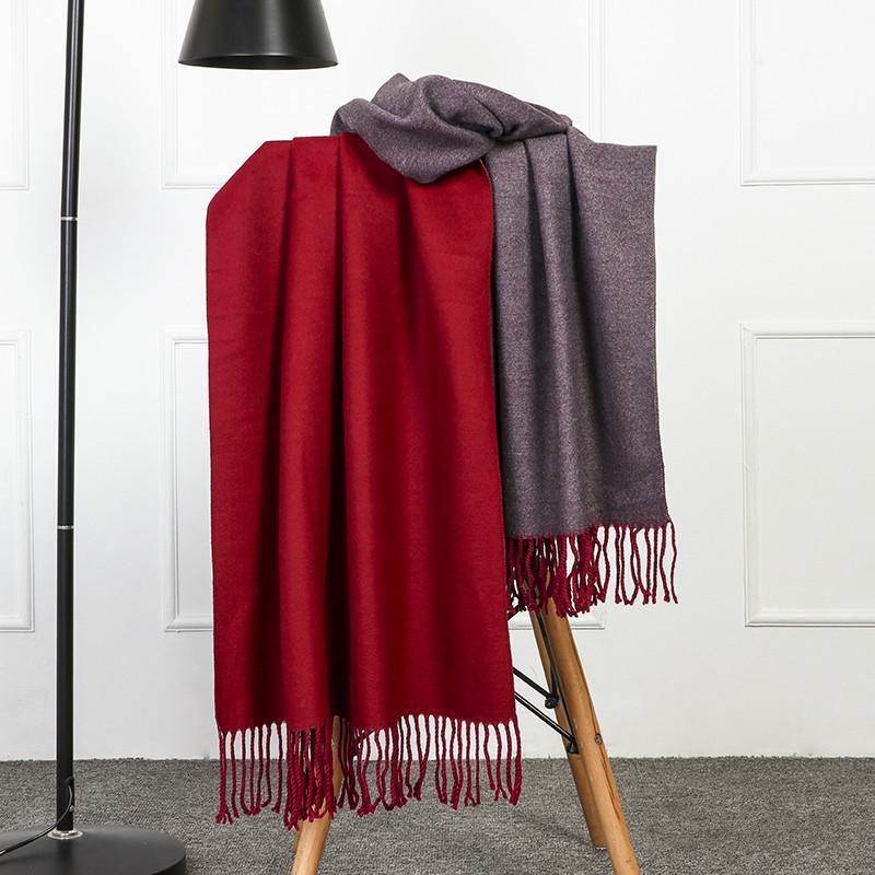 Double-Sided Women's Wool and Cashmere Scarf - Warm, Thickened Shawl for Autumn/Winter