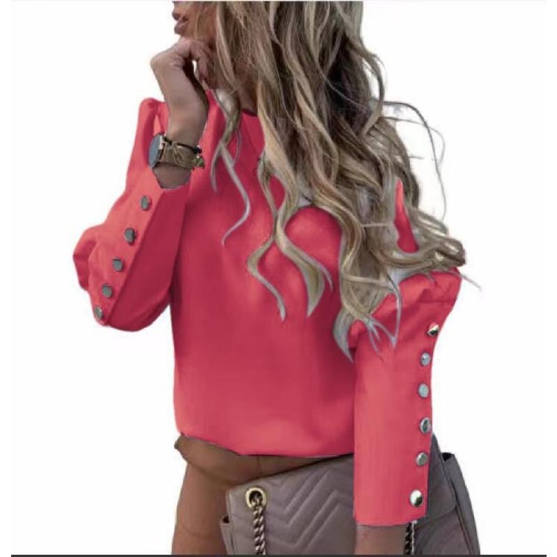 

QICED Women s Fashion Casual Long Sleeve O-Neck Blouses & Shirts S
