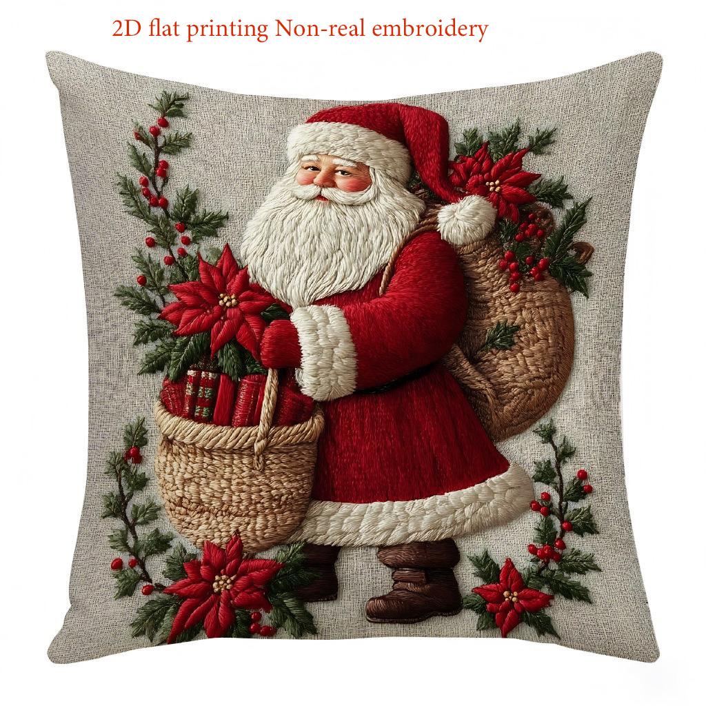 Christmas Cushions with Santa Snowman Deer Tree 2D Flat Printing Polyester Pillowcase, Sofa  Cushion Cov Headboard Pillow