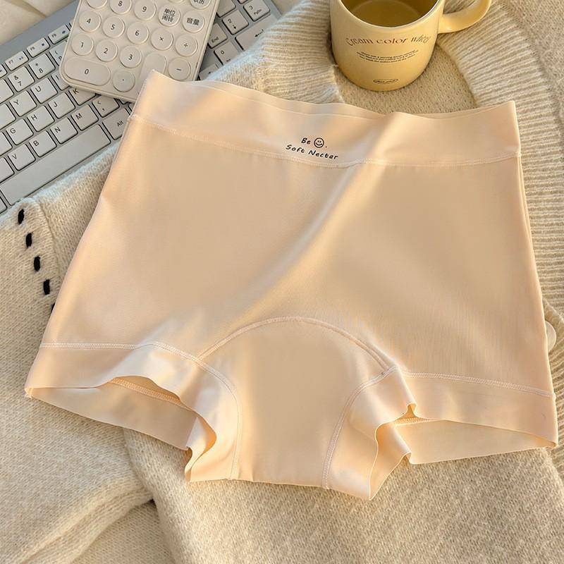 Women's Japanese Seamless Ice Silk Panties, Summer Lightweight, Extended Cotton Crotch Mid-Waist Boxer Briefs.