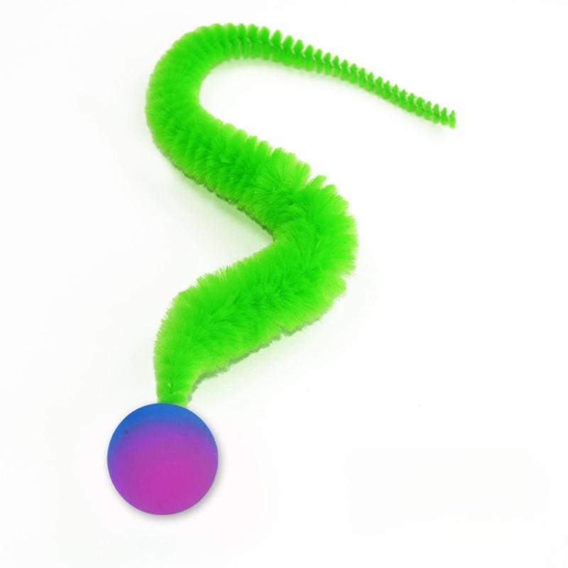 Cat Teaser Toy Bouncy Ball Fluffy Tail Simulation Caterpillar Kitten Toy Durable Bite Teaser Tool Interactive Cat Toy Supplies