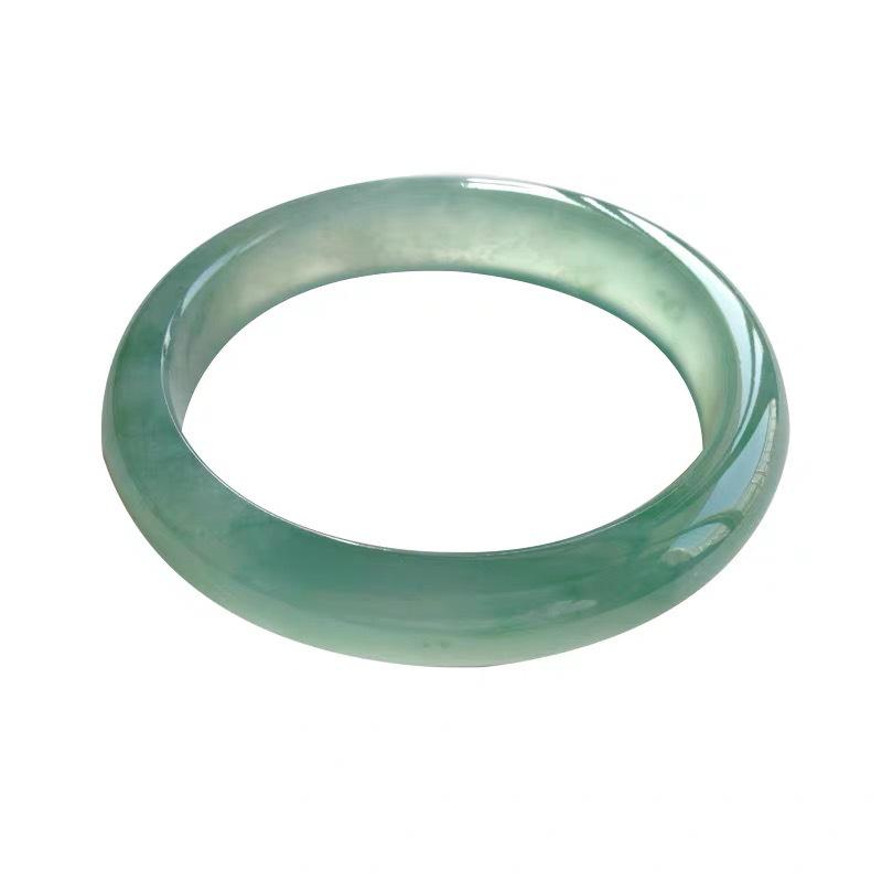Myanmar Jadeite Bangle: Women s Ice Seed Oil Green with Floating Flowers and Light Green Highlights 60mm