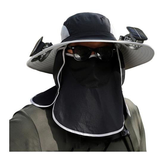 

Солнечная шляпа-вентилятор с защитой лица и шеи, шляпа с защитой от УФ-излучения с солнечным вентилятором, перезаряжаемая, дышащая, мужская, летняя, для рыбалки на открытом воздухе, широкополая панама 1 Set чёрный