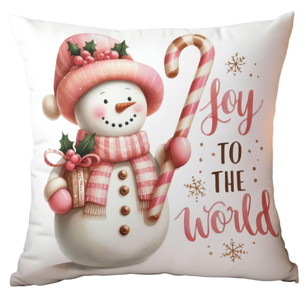 Christmas Pink Snowman Short Plush Pillow Cover Car Printed Sofa Cushion Home Pillow Cover Premium Durable Quality