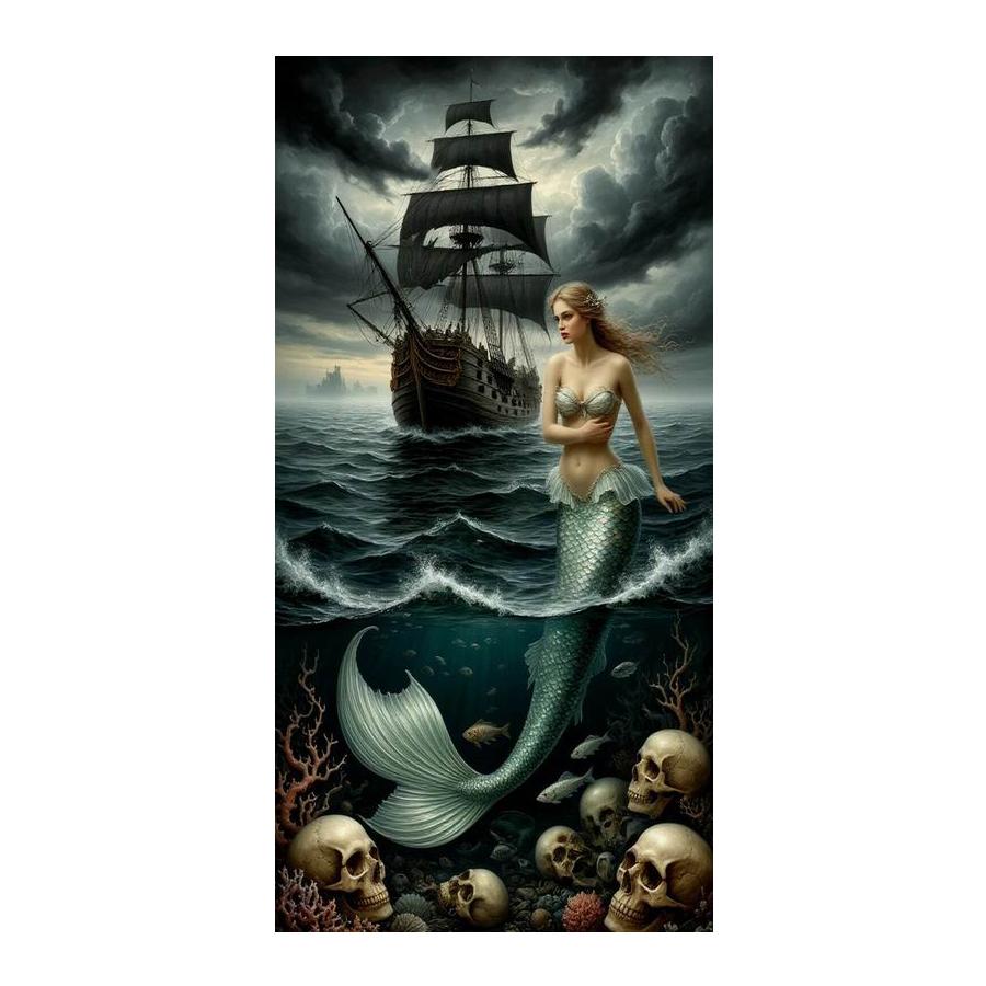 Diamond Mosaic Mermaid Skull Sailboat Scenery Large Size Diy Diamond Painting Fairy Tale Full Drill Jewelry Cross Stitch Kits Wall Decor