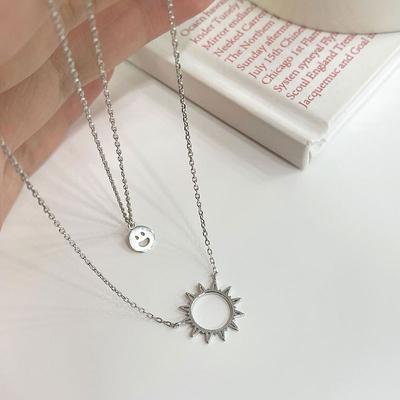 Cute Smiling Face Sun Necklace Double-layer Clavicle Chain Stacked Necklace Niche Design Sense
