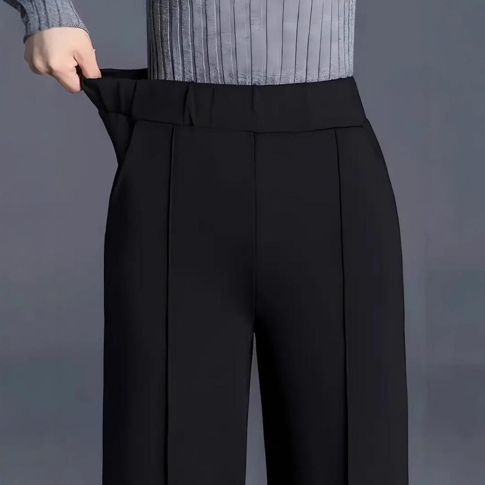 Women's Elastic High Waist Wide Leg Pants Straight Leg Commute Trouser Solid Color Seam Detail Casual Long Pants