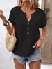 2025 Summer Women's V-Neck Button Short-Sleeved T-Shirt