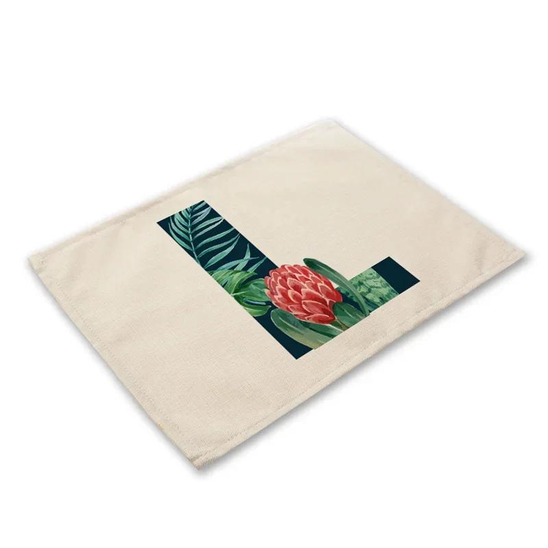 30x45cm Alphabet Letters Linen Kitchen Placemat Botanical Plant Green Tropical Leaves Dining Table Mats Coaster Pad