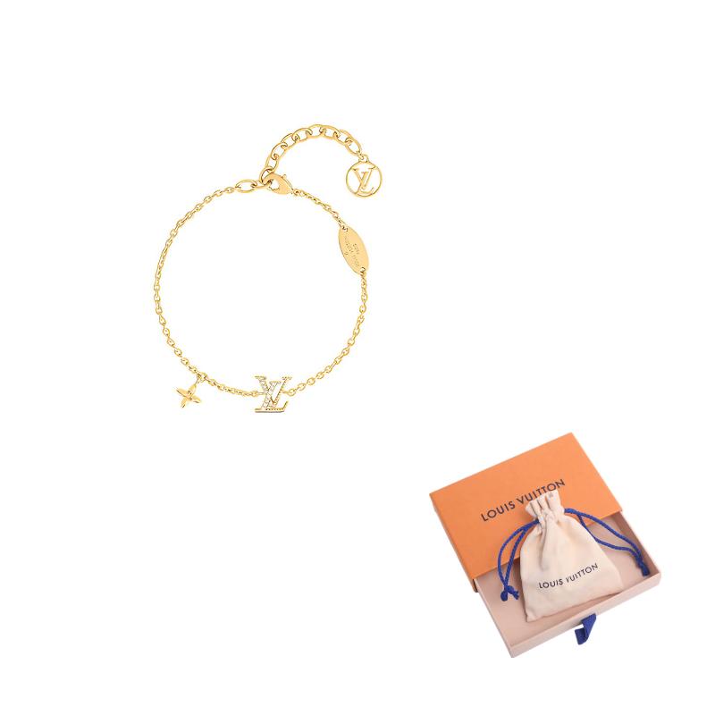 Louis Vuitton Pusta Metalowa Kryształowa Bransoletka z Logo Damska Złota M00587