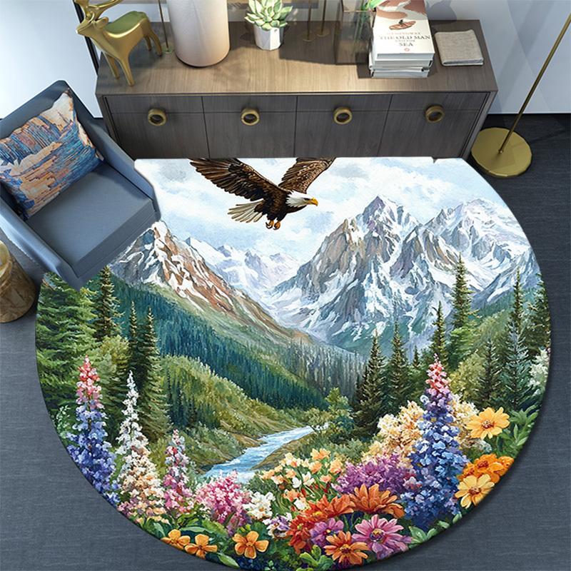 Eagle Mountains Round Area Rug,Carpet Rug for Living Room Bedroom Sofa Playroom Decor,Non-slip Floor Mat