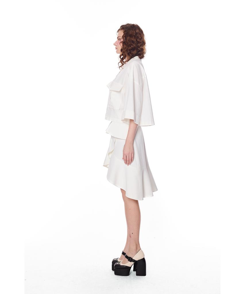 Greedius Assymetric Curved Ruffle Overlay Skirt
