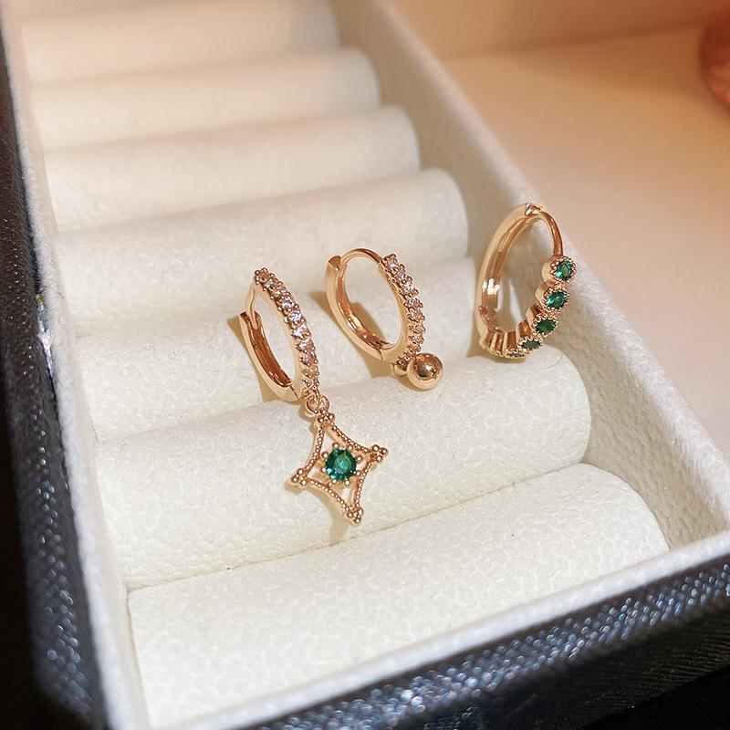 3 Pcs Minimalist Zircon Emerald Tassel Earrings for Weomen Exquisite Design Fashion Earring Set High-end Zircon Party Gifts