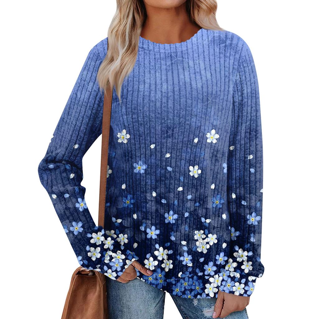 Women's Printed Lightweight Brushed-Cotton Round Neck Top