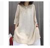 Camicia Ricamata Retro Primavera/Estate Larga Letteraria Casual di Media Lunghezza Top da Donna