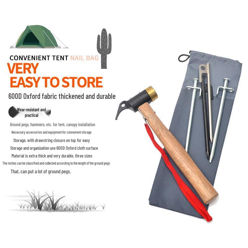 Outdoor Stake & Tent Peg Organizer Bag - 30cm Thickened Oxford Cloth with Rope Buckle, Windproof Storage for Camping.