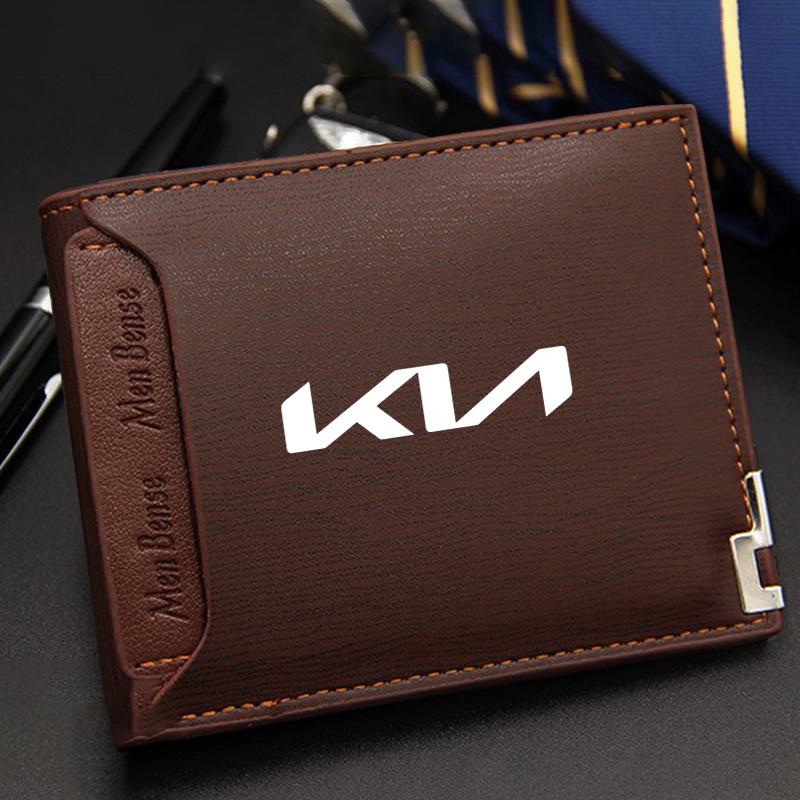 PODV6 Leather Credit Card Purse Portable Holder Car Emblem Wallet For Kia Rio K5 K9 Ceed Sportage Cerato Soul Sorento Picanto Optima