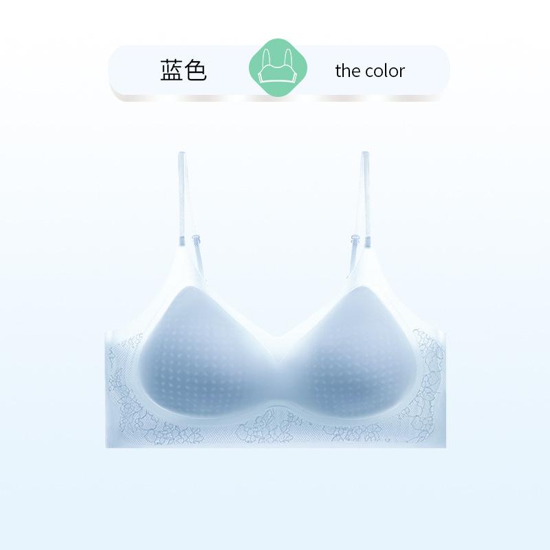 

Patterned ice silk female gathering, upper support, secondary breasts, anti-sagging 1A, bacteriostatic, breathable, ultra-thin, no steel ring bra m [recommended 45-60kg abc] синий