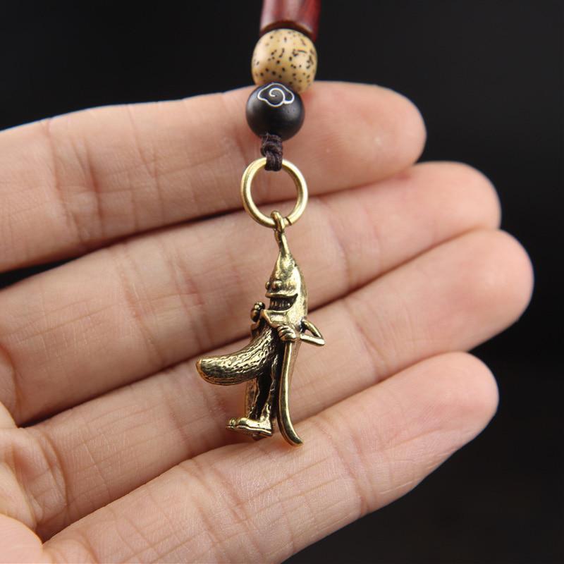 1pc Retro Brass Banana Creative Keychain Pendant Vintage Copper Cartoon Villain Desktop Ornaments Handmade Crafts