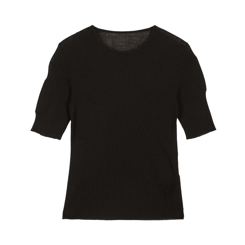 LESS Women s Short Sleeve Round Neck Knit Top L