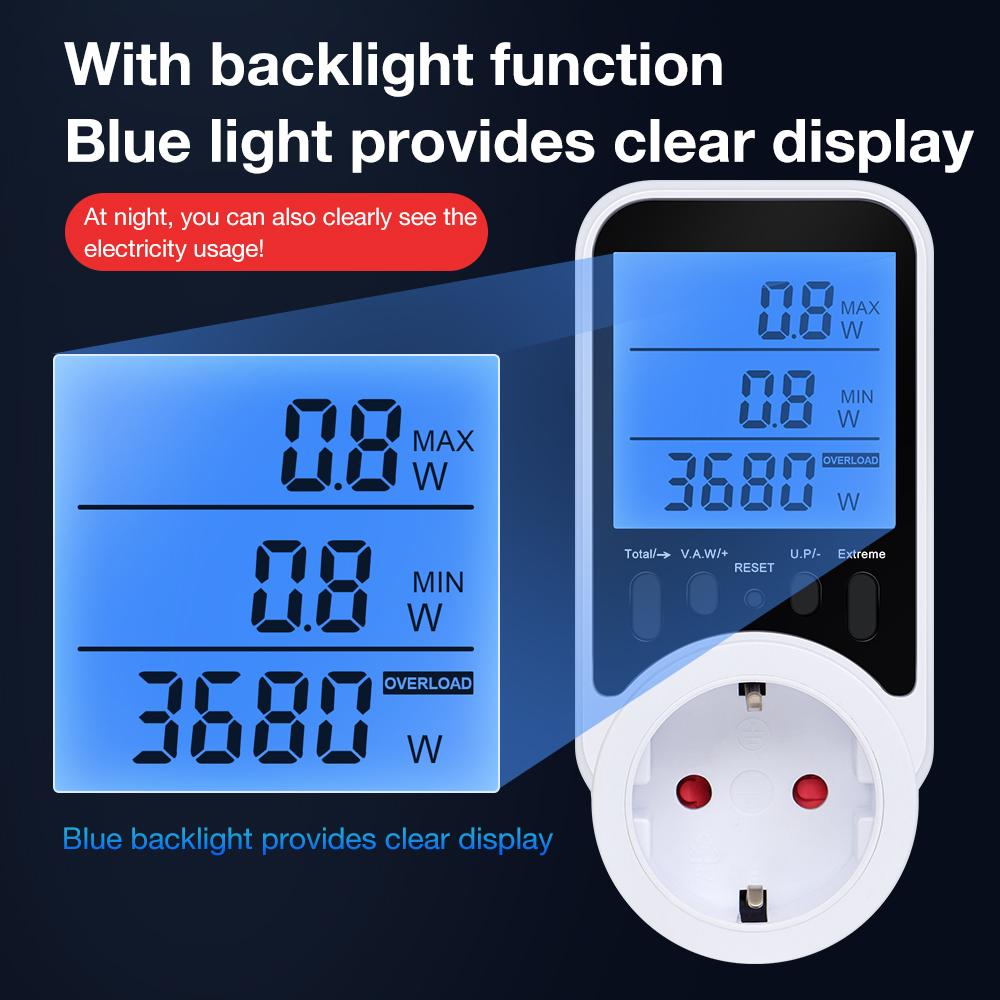 Digital Voltage Consumption Power Meter Watt AC Electricity Analyzer Monitor Energy Meter Monitors Outlet Electricity Socket