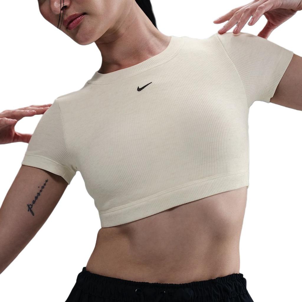 Nike Round Neck Logo Short Slim Fit Short Sleeve T-Shirt Women Tops Beige HF5418133