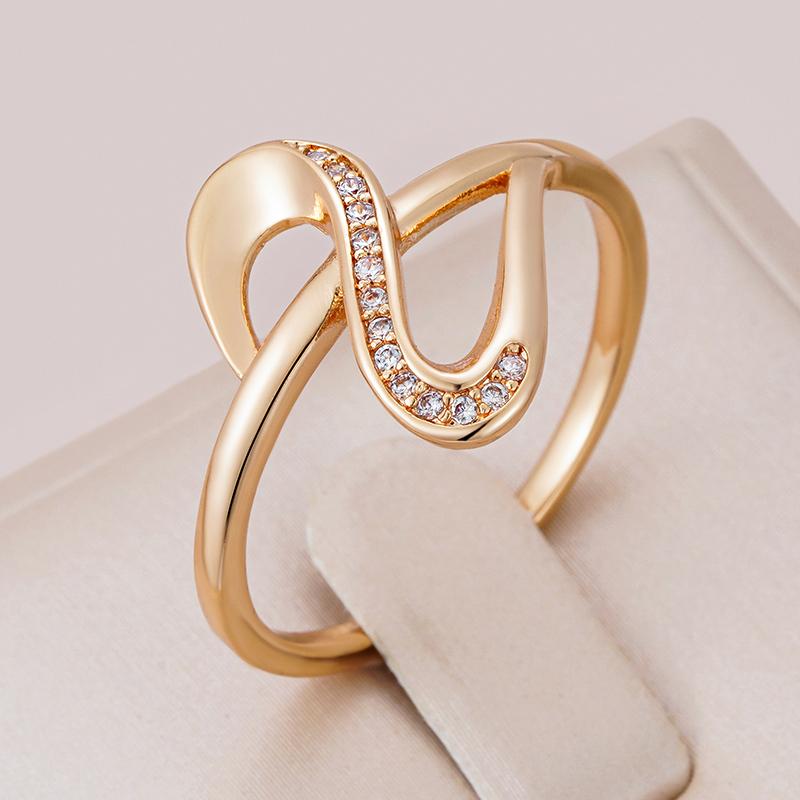 Elegant White Natural Zircon Waves Rings For Women Fashion  Rose Gold Color Party Fine Wedding Jewelry Crystal Gift