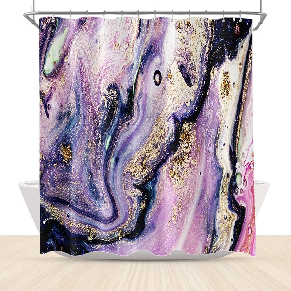 Purple Crystal Marble Abstract Shower Curtain For Bathroom Turquoise Teal Mineral Rock Texture Modern Shower Curtain With Hooks