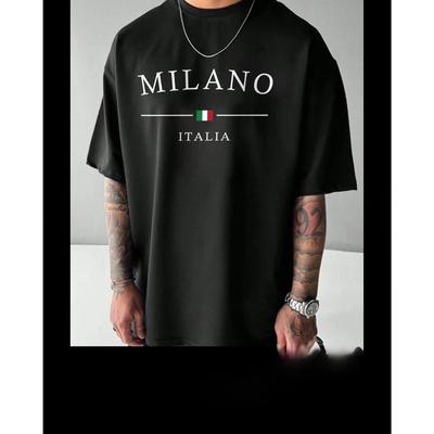 Unisex Sommer 100 Baumwolle modisch lässig locker Übergröße MILANO ITALIA Muster bedruckt Sport Rundhals Kurzarm T-Shirt