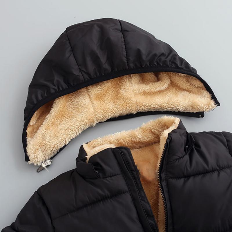 Kids Winter Warm Plush Hooded Coat Solid Color Children's Down Padded Jacket