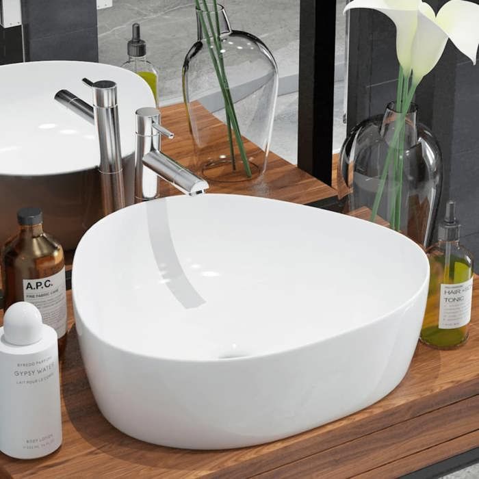 VidaXL Evier Triangulaire Céramique Blanc Lavabo Lave-mains Salle de Bain 142345