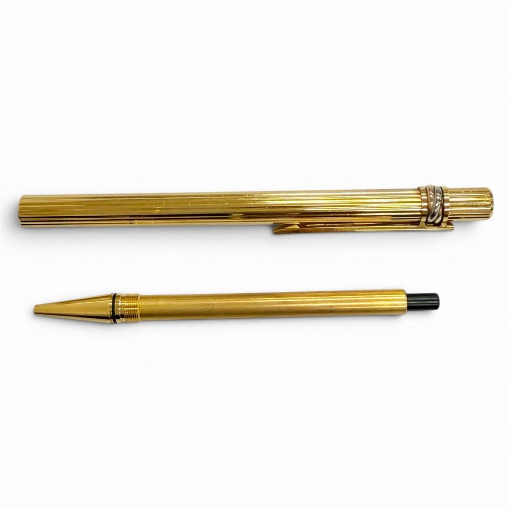 Great Cartier Ballpoint pen Trinity Stripe Pattern Twist Type gold mens Used