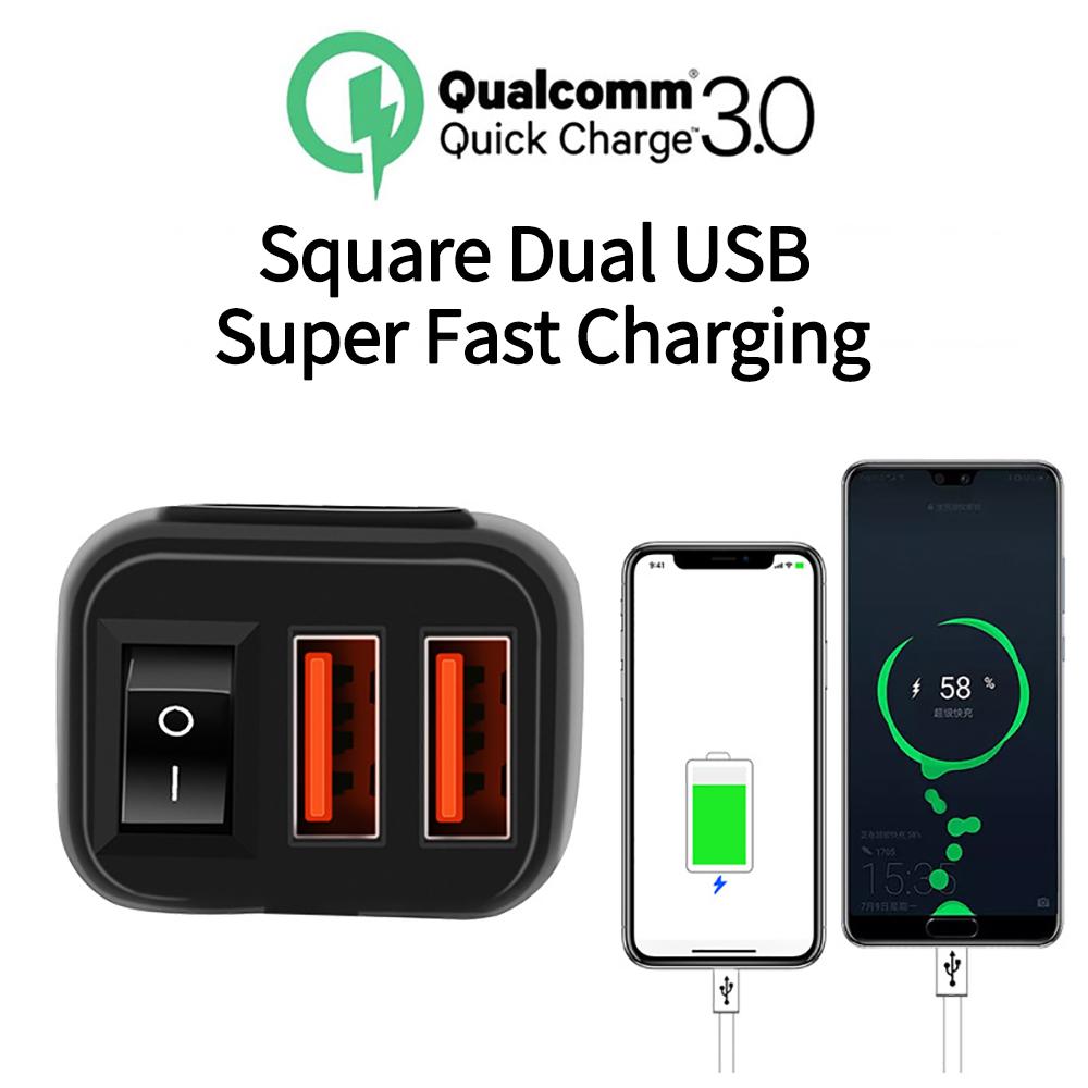 

Мотоциклетное USB-зарядное устройство с двумя портами QC3.0, быстрой зарядкой, вольтметром и переключателем ВКЛ/ВЫКЛ, водонепроницаемый адаптер SAE-USB для телефона, планшета, GPS