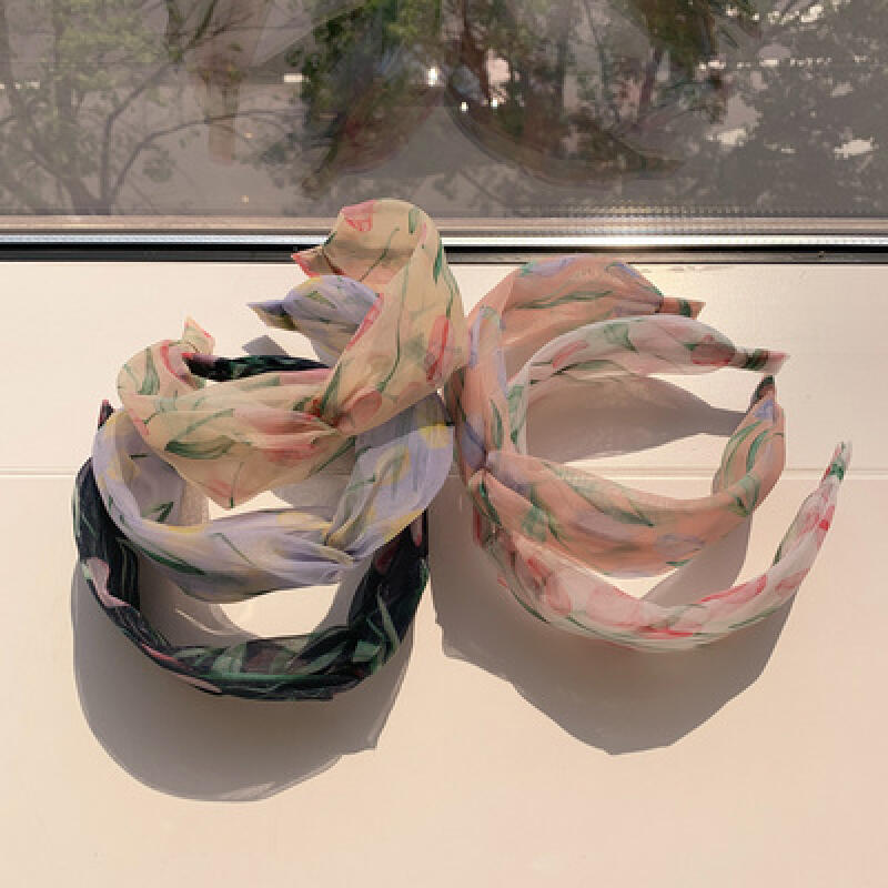 Organza Wave Wide Headband Bandana Hairband Coral