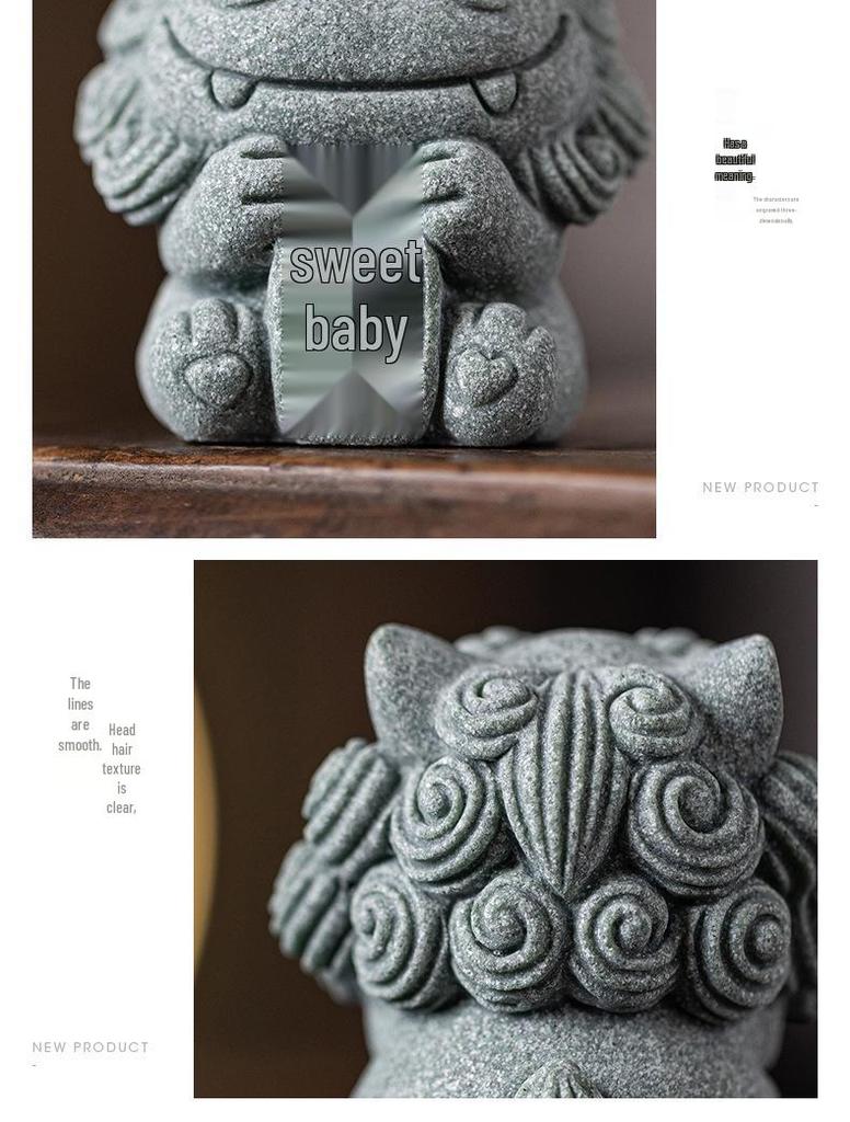 Kleines Chinesisches Steinlöwenpaar: Desktop-Maskottchen und Tee-Haustier-Ornament für kreative Bonsai- oder Fischaquariendekoration