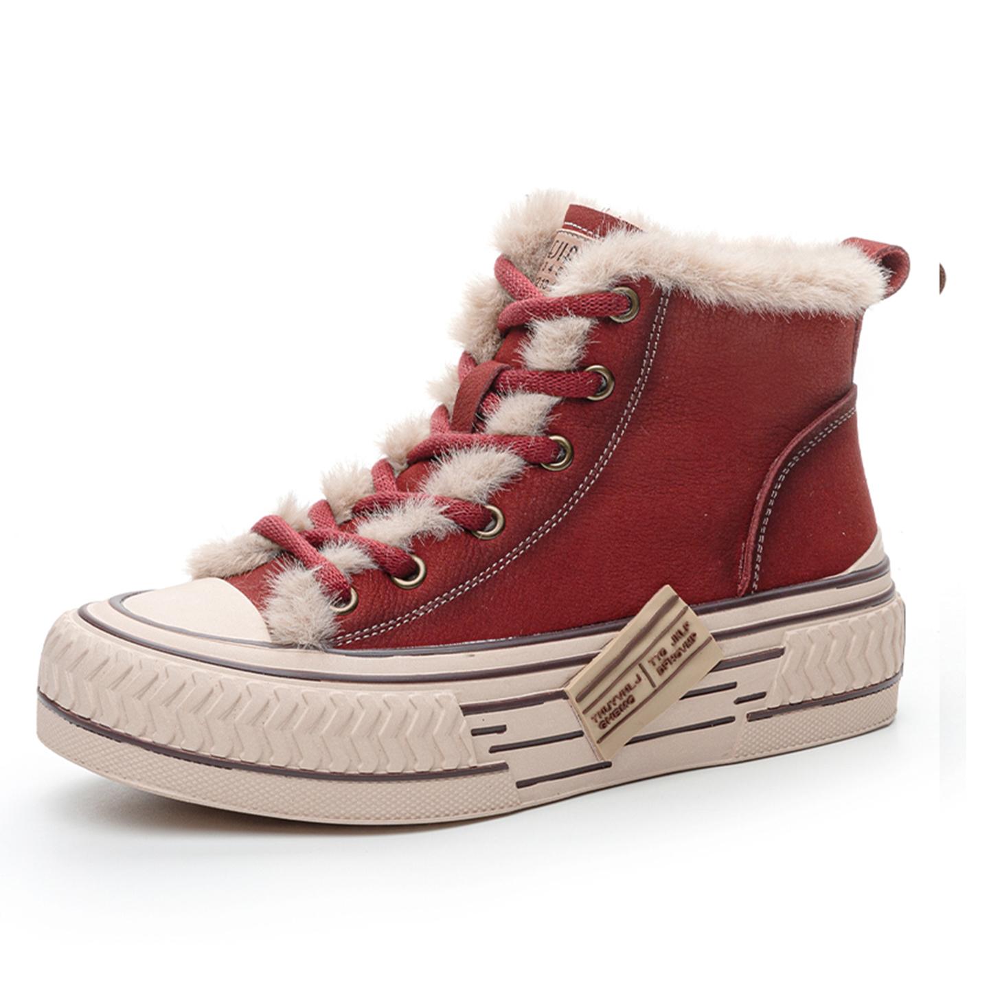 

Fleece warm thick-soled high-top shoes for women s winter new versatile lace-up casual sports shoes cotton shoes for women 40