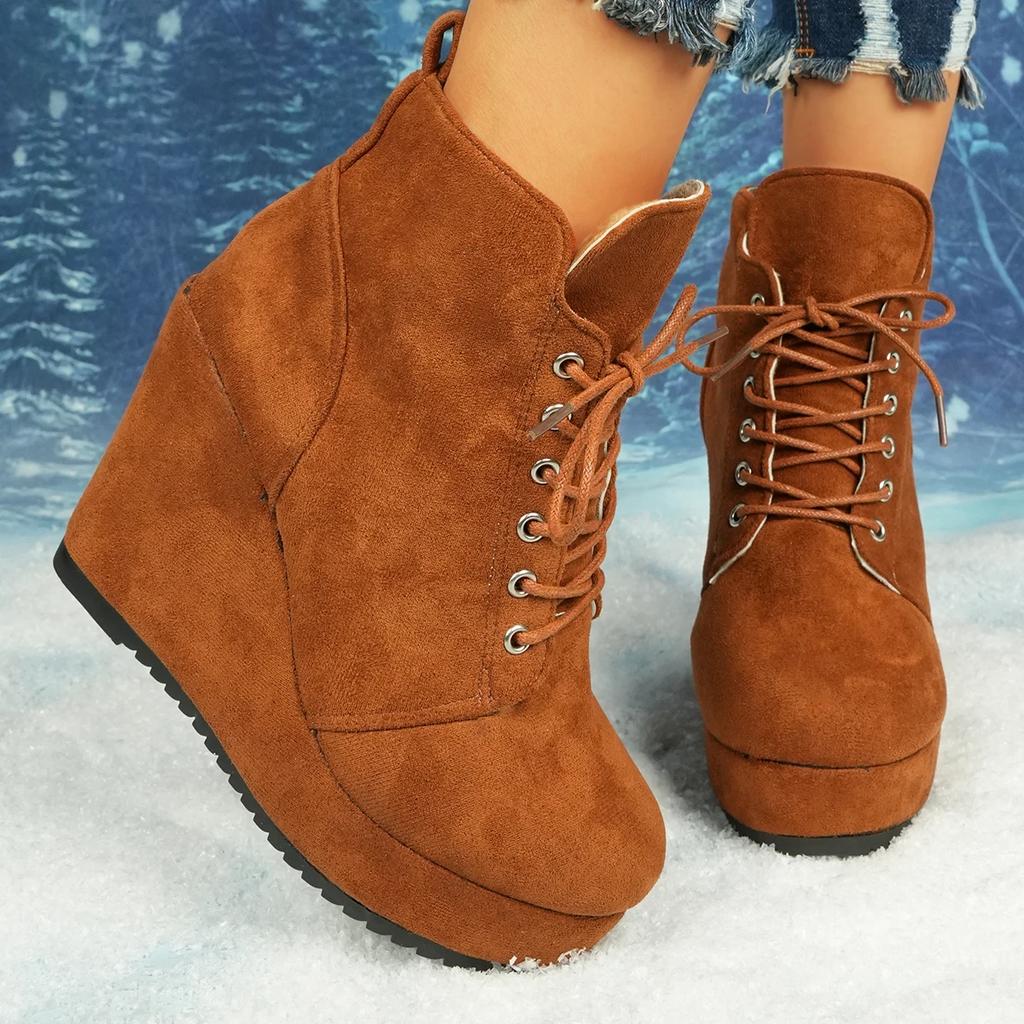 Autumn Winter Women Boots Plus Size Chunky Platform Ankle Boots Woman  New Short Booties Fashion Lace Up Wedge Shoes Women