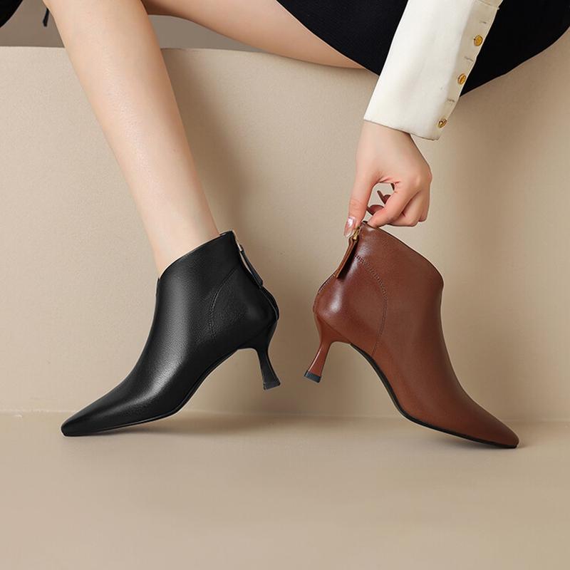 Fashion NEW Autumn Women Boots Pointed Toe Thin Heel Shoes Genuine Leather Shoes Women High Heel Modern Boots Daily Shoes Zipper Boots