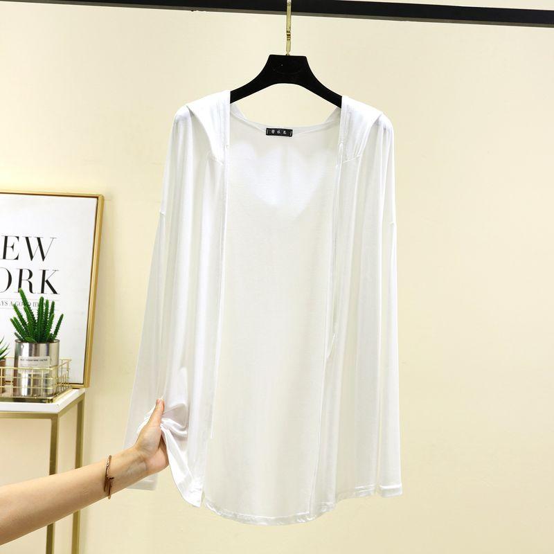 Long Sleeves Modal Hooded Cardigan Women's Thin Loose Outer Wear Sun Protection Top Plus Size Loose Pure Color Casual Outwear