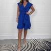 2025 Women's Summer V-Neck Waist-Cinching Ruffle Dress - Solid Color